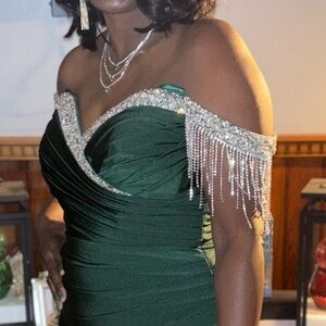 Emerald Off-Shoulder Gown with Crystal Detailing